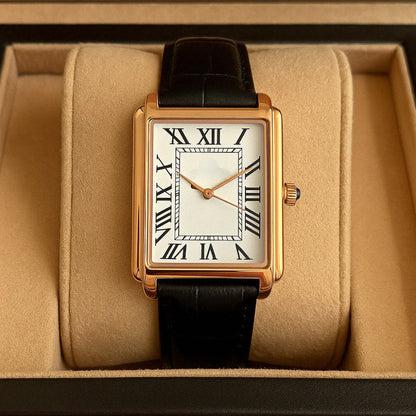 Reloj cuadrado de vestir para hombre con esfera de números romanos, reloj de cuarzo clásico con correa de piel, analógico para vestimenta formal