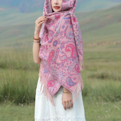 Pavia Women's Poncho Shawl - Soft Microfiber, Double-Sided Paisley Design