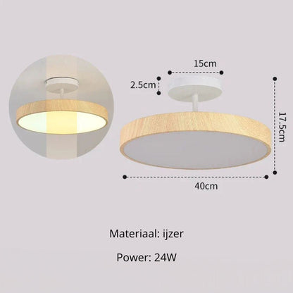 Flush Mount Ceiling Light with Wood Grain Finish & Gold Frame – Modern Scandinavian Design for Living Room, Bedroom & Dining Room