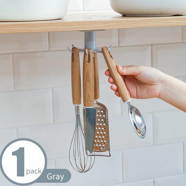 Under-Counter Rotating Kitchen Utensil Storage 6-Hook Organizer