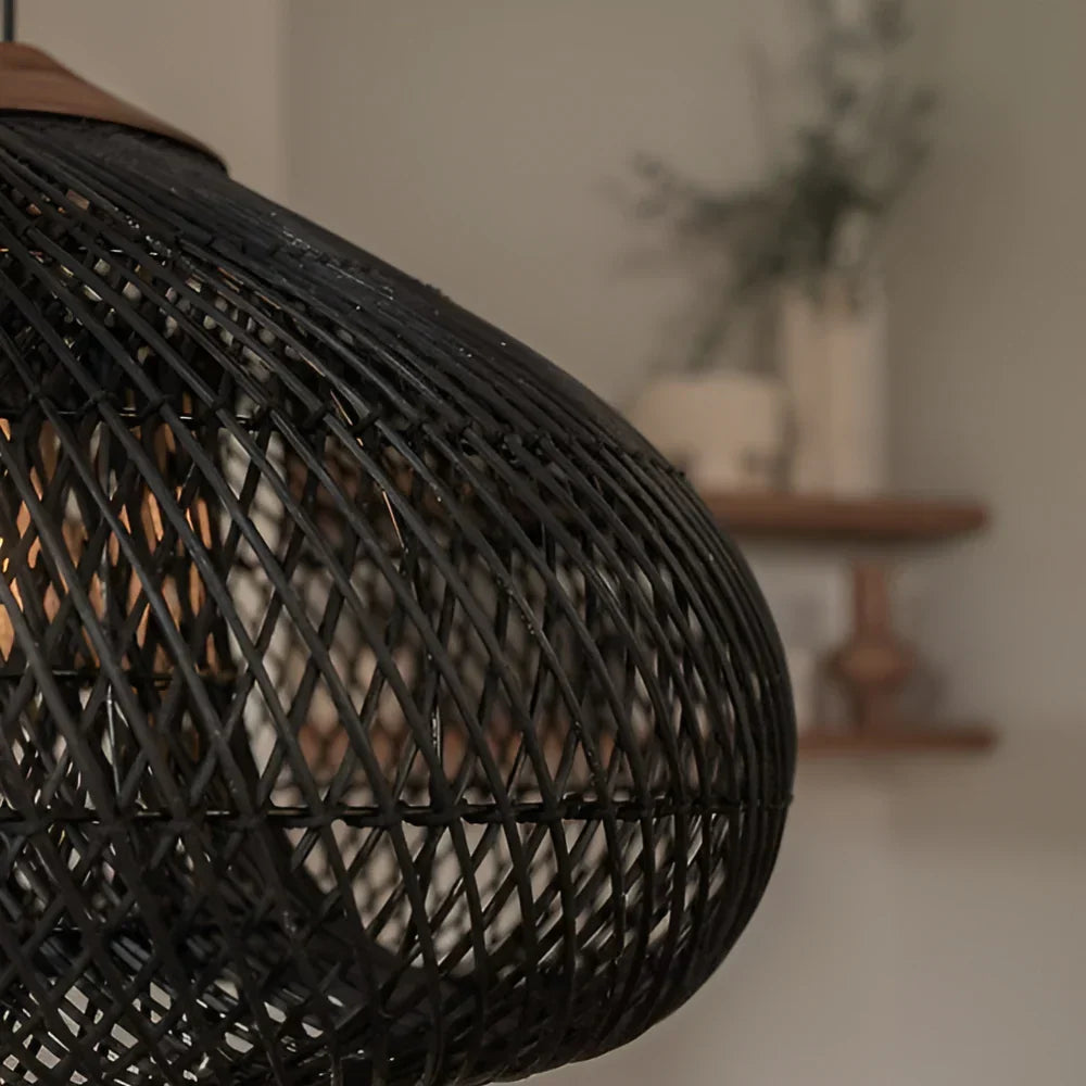 Woven Rattan Ceiling Light Fixture E26 Natural Boho Hanging Lamp for Dining Kitchen Island Bedroom Ambient Lighting Handcrafted Organic Text