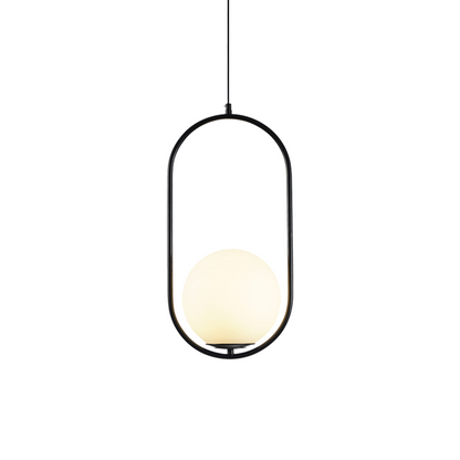Curved Glass Hanging Fixture with Metal Frame – 15W Suspended Lighting for Contemporary Interiors – Amber Globe Shade Ceiling Mount for Dini