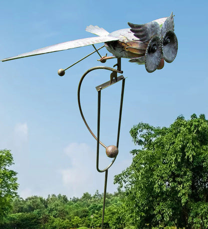 Metal Spinning Garden Wind Spinner Sculpture for Yard Outdoor Lawn Ornament Kinetic Windmill Decor Bird Eagle Owl Patio Balcony Decorative