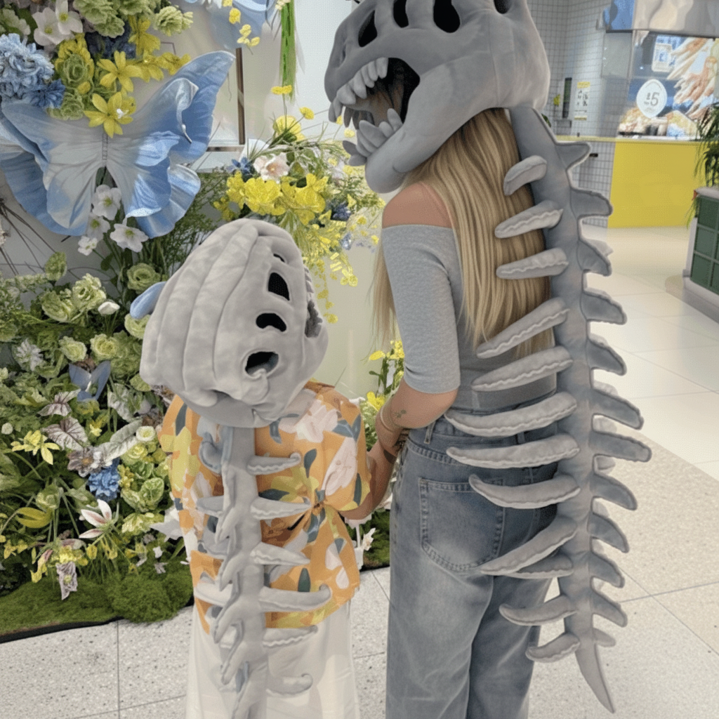 Disfraz de esqueleto de dinosaurio | Conjunto de peluche para niños con diseño 3D | Perfecto para Halloween y eventos temáticos