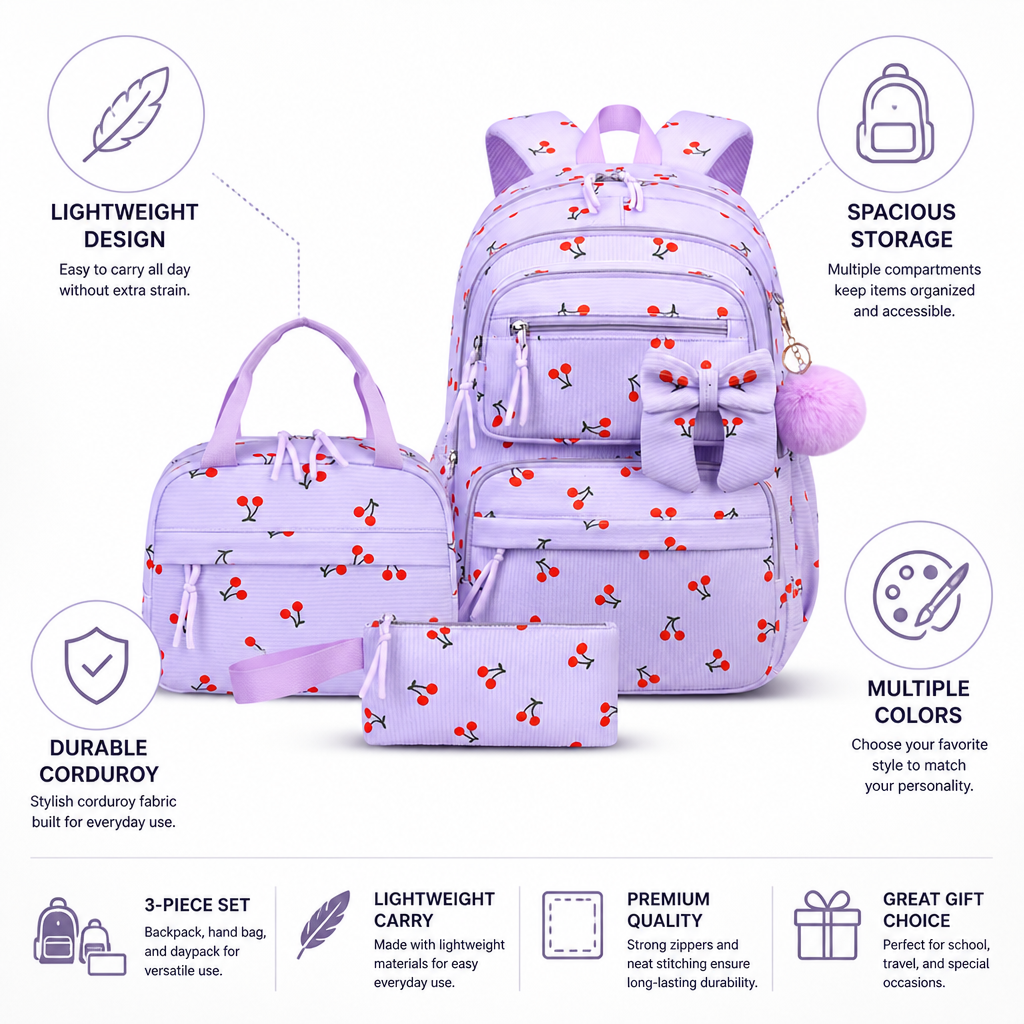 Set de mochila de pana ligera (3 piezas)