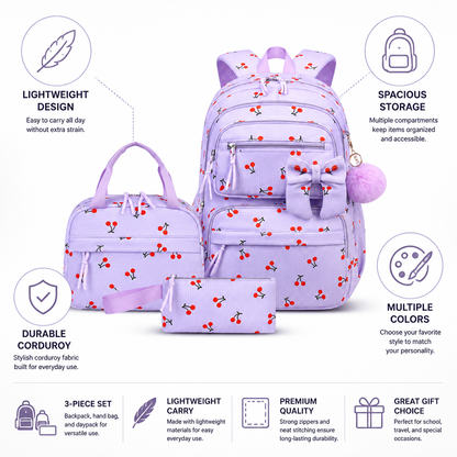 Set de mochila de pana ligera (3 piezas)