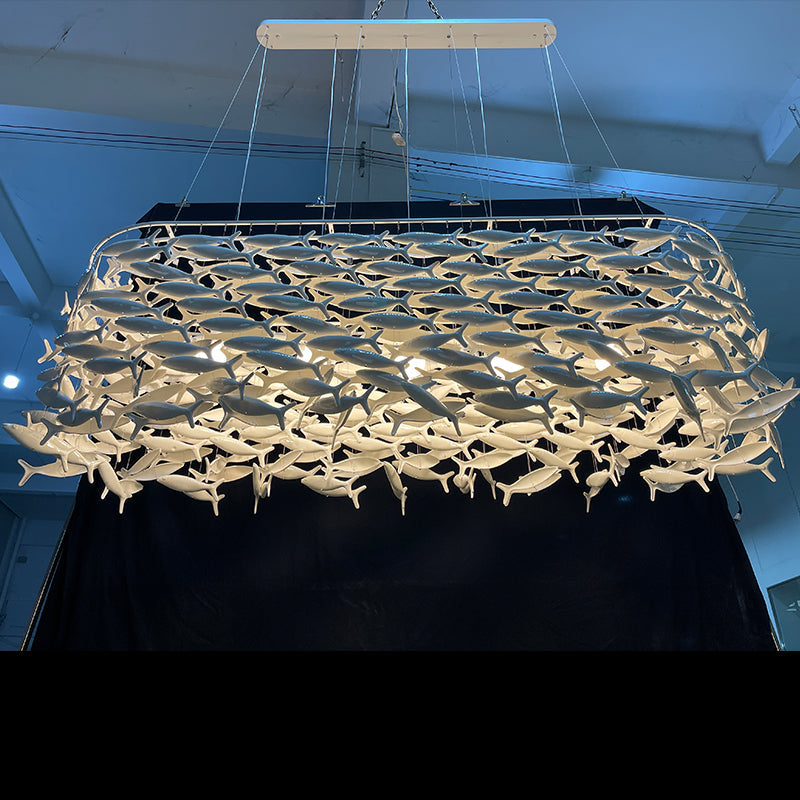 Ceramic Fish Sculpture Chandelier for Dining Room – Modern Coastal Pendant Light Fixture with Adjustable Hanging Height