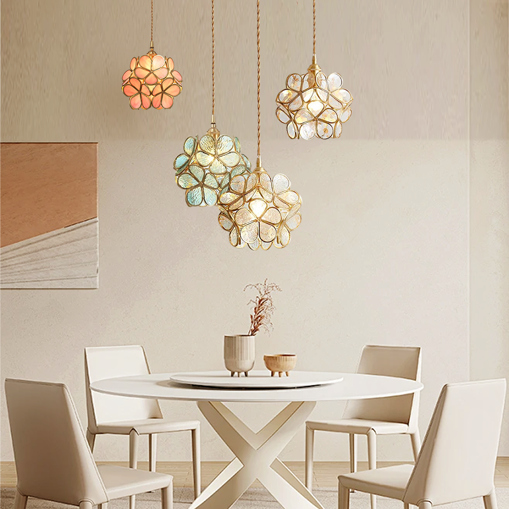 Sculptural Glass Petal Hanging Fixture E27 40W Single-Bulb Overhead Lamp for Dining Room Bedroom Entryway Ambient Decor Layered Glow