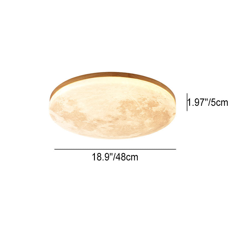 Circular LED Flush Mount Ceiling Light Wood Trim Acrylic Diffuser Hardwired Low Profile for Bedroom Hallway Kitchen Dining Room Entryway