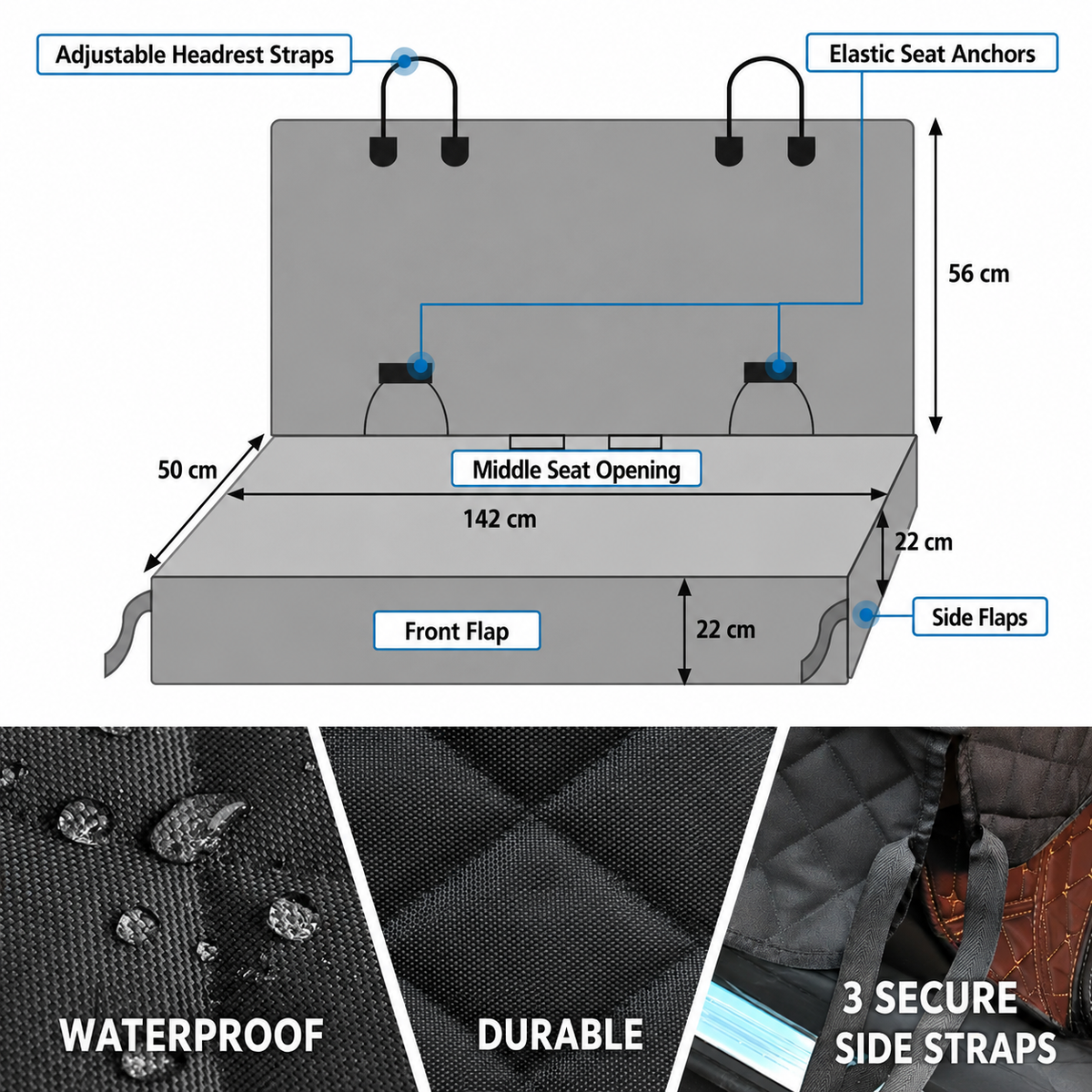 Funda impermeable para asiento de coche para perros con diseño resistente a los arañazos | Protección duradera para su vehículo
