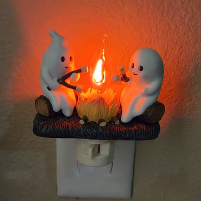 Flickering Campfire Ghost Night Light LED Resin Figurine for Kids Bedrooms Halloween Decor Ambient Lighting Whimsical Tabletop Lamp