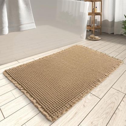 Alfombra de baño de tejido tipo waffle, de secado rápido, antideslizante, color beige, para hogares modernos, felpa cómoda