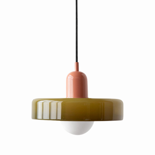 Glass Disc Pendant Light with Adjustable Cord – Modern Ceiling Fixture for Dining Room, Kitchen Island & Living Room