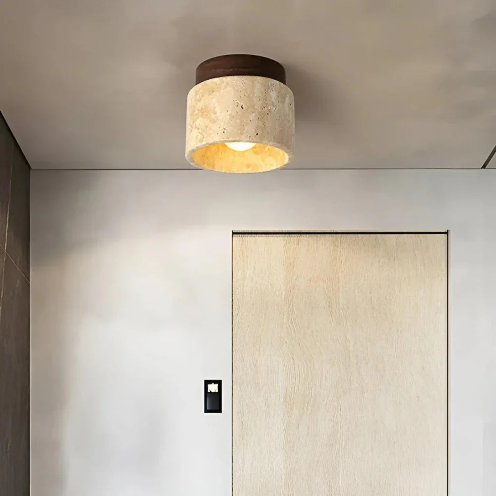 Lámpara de techo de montaje empotrado de piedra natural color crema, 4.7 pulgadas, iluminación LED compacta para pasillos, dormitorios y vestíbulos, estilo minimalista moderno Japandi