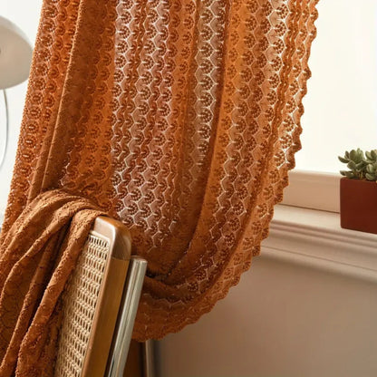 Handcrafted Mesh Window Panel Orange Bohemian Farmhouse Drape Rod Pocket Bedroom Living Room Dining Room Light Filtering Privacy
