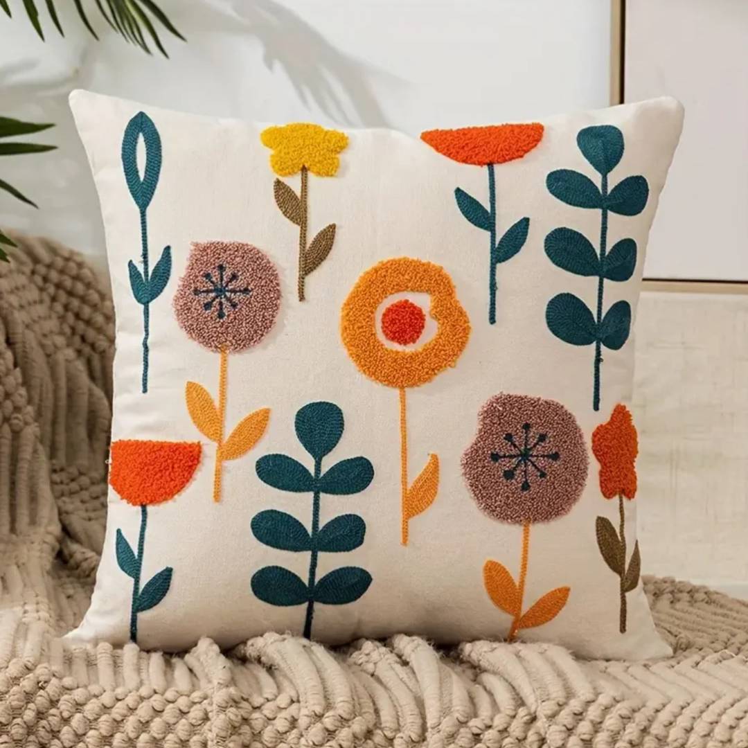 Funda de cojín decorativa Serena: mezcla de algodón y poliéster con estampado floral
