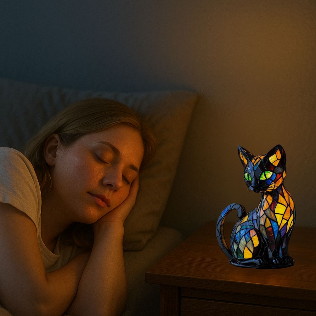 Handcrafted Cat Table Lamp with Warm Glow for Bedroom Nightstand Decor | Whimsical Feline Accent Light for Cat Lovers