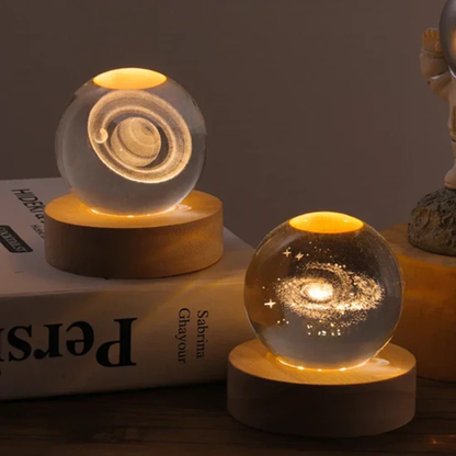 Ethereal Glow | Decorative Light with Engraved Crystal Ball & Warm White LED | Unique Home Decor for Tranquil Ambiance