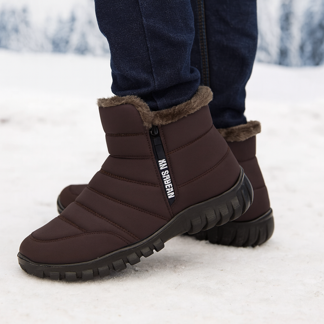 Men's Waterproof Winter Boots with Side Zipper – Insulated Snow Boots for Cold Weather