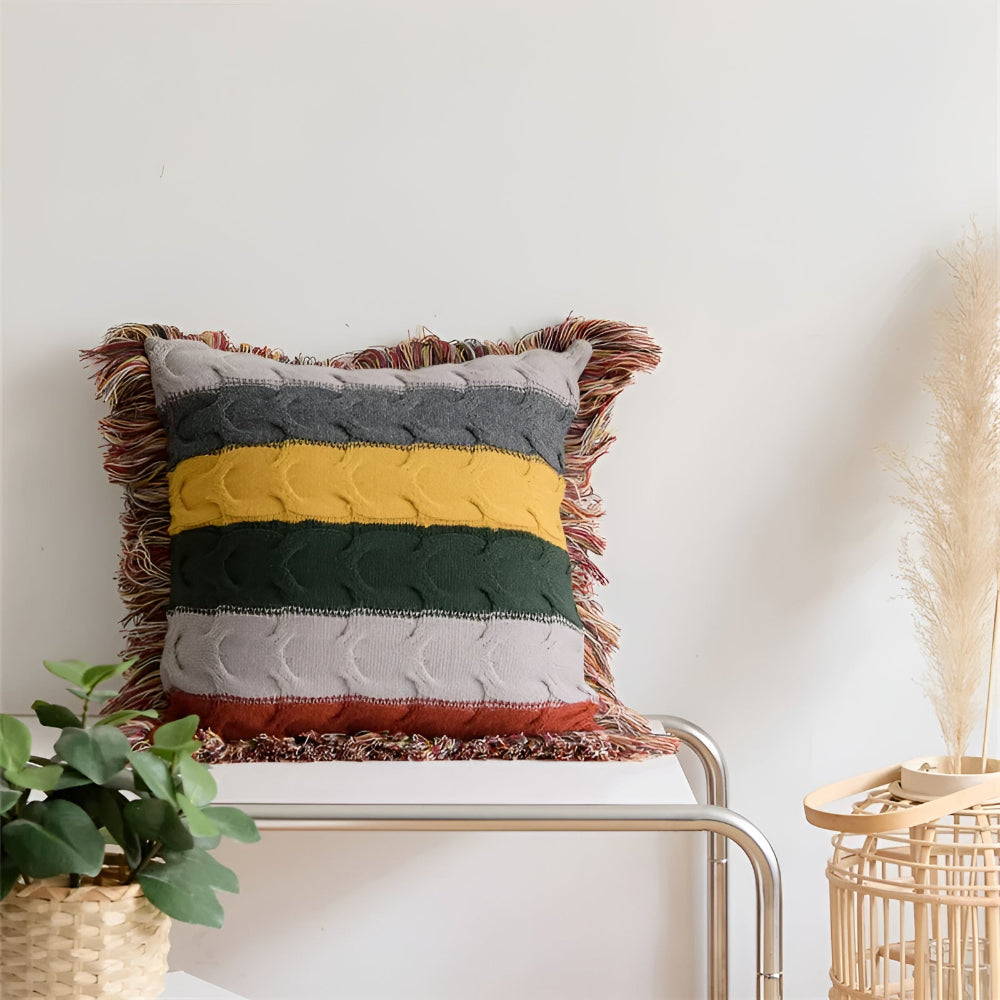 Ravello Knit Cushion - Cotton Wool Blend, Autumn Tones