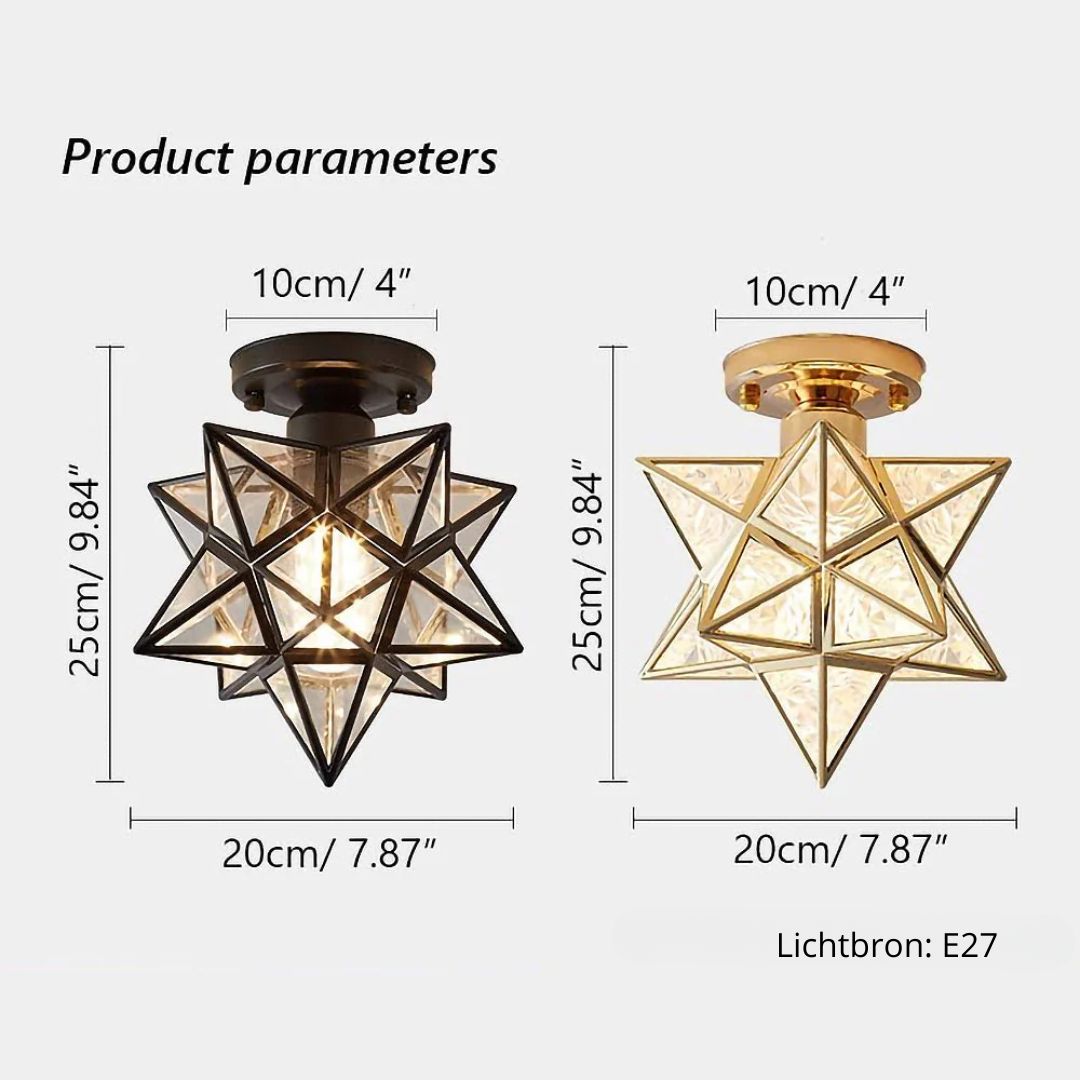 Flush Mount Star Ceiling Light Fixture Gold Metal E27 Socket 8 Inch Diameter Geometric Decor for Bedroom Hallway Entryway