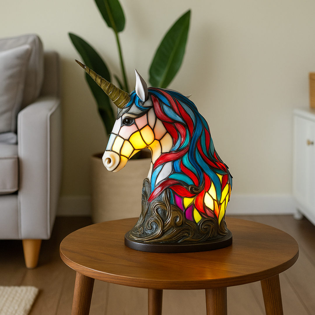 Handcrafted Unicorn Night Light Lamp with Warm Glow for Kids Rooms, Nursery, Bedside Table Decor - Whimsical Fantasy Animal Desk Lamp Gift f