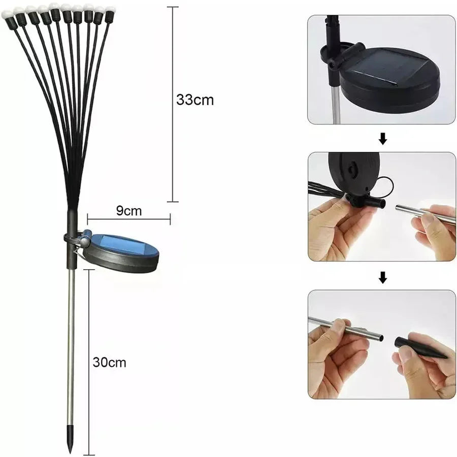 Solar Firefly Stake Light Bendable Branch Design 13 in Tall Outdoor Path Illumination Yard Accent Warm Glow LED No Wiring Dusk-to-Dawn Senso