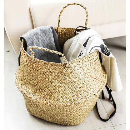 Artisan Rattan Planter or Storage Basket with Handles