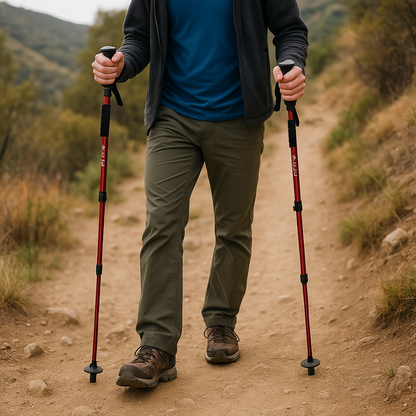 Collapsible Trekking Poles 4-Section Aluminum Hiking Sticks Adjustable 25-53 in for Men Women Trail Walking Backpacking Mountains