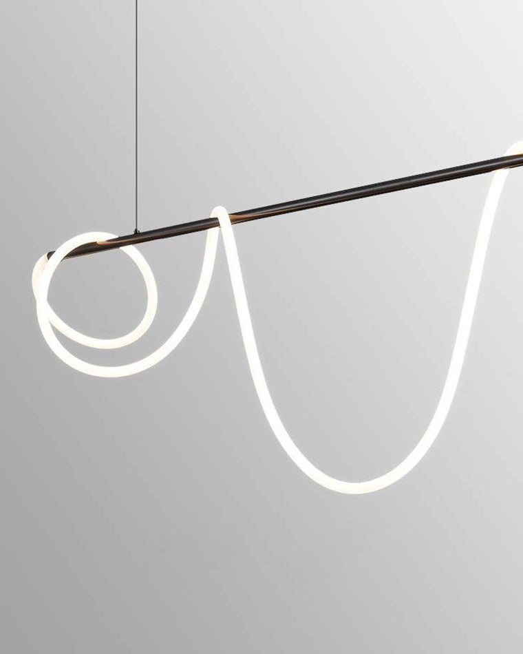Linear LED Island Chandelier with Silicone Wave Design 43-Inch Brass Adjustable Height Dimmable Kitchen Pendant for Dining Table Modern Hang