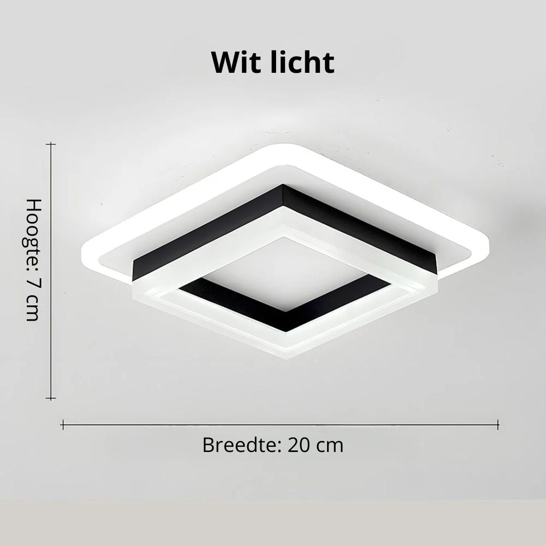 Square Flush Mount LED Ceiling Light 1920 Lumens for Bedroom Hallway Living Room Modern Geometric Low Profile Black White Layered Design Con