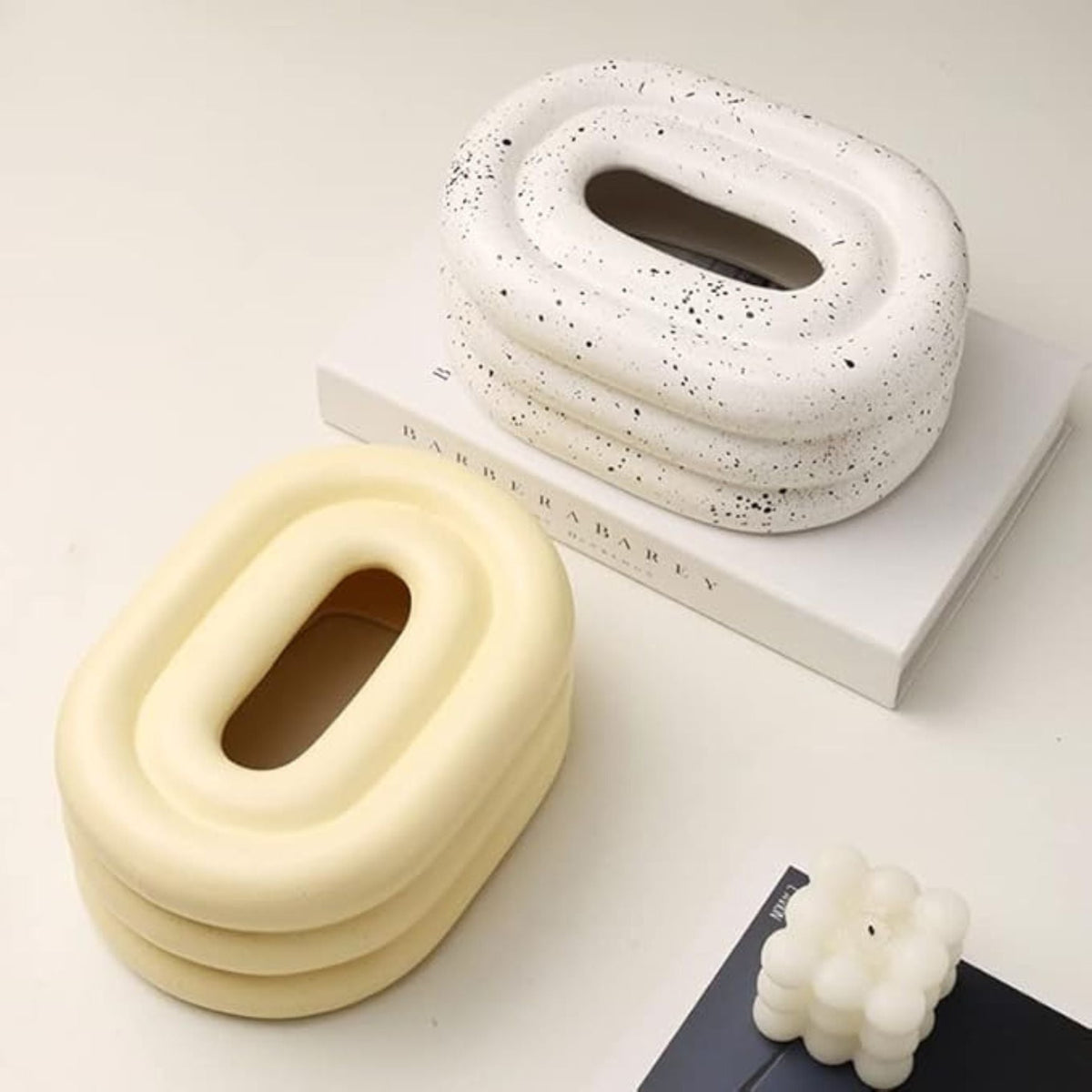Caja para pañuelos Lustre - Cerámica de alta calidad, elegante diseño con anillo de viento