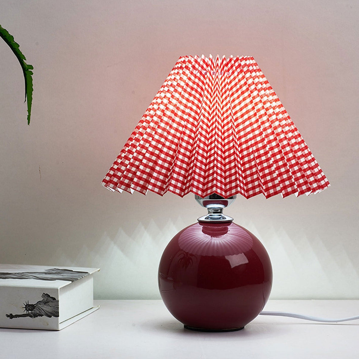 Ceramic Accent Lamp with Fabric Shade 11x9.5 in E26 Socket for Nightstand Desk Study Room Reading Light Modern Home Decor
