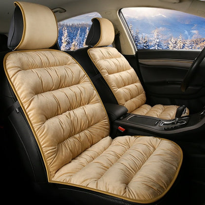 Plush Quilted Auto Seat Protector Pad with Headrest Cover Gray Beige Coffee Black for Front Bucket Seats SUV Truck