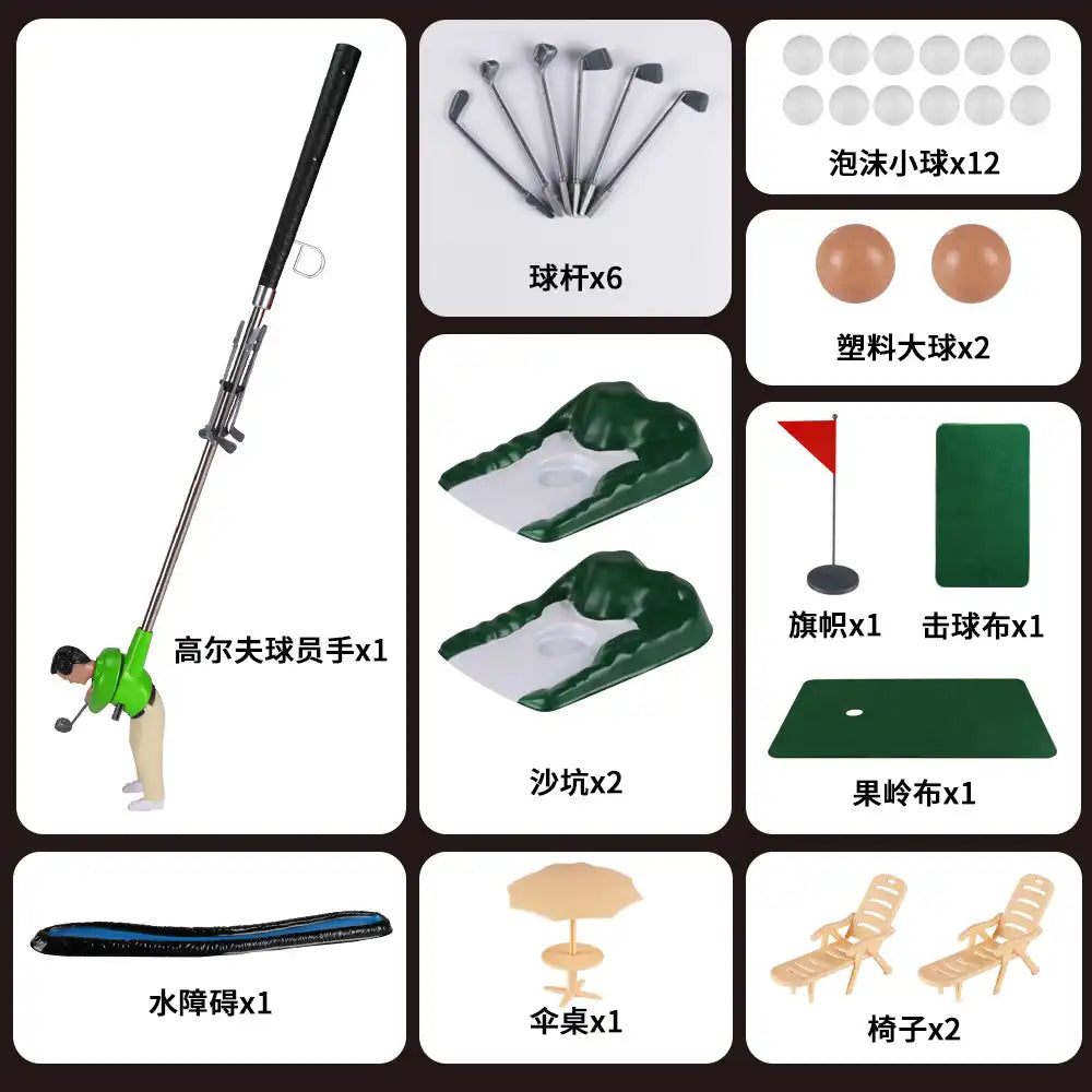Set de golf para interiores | Set de 5 palos de golf con alfombrilla de práctica y pelotas | Ideal para practicar en casa
