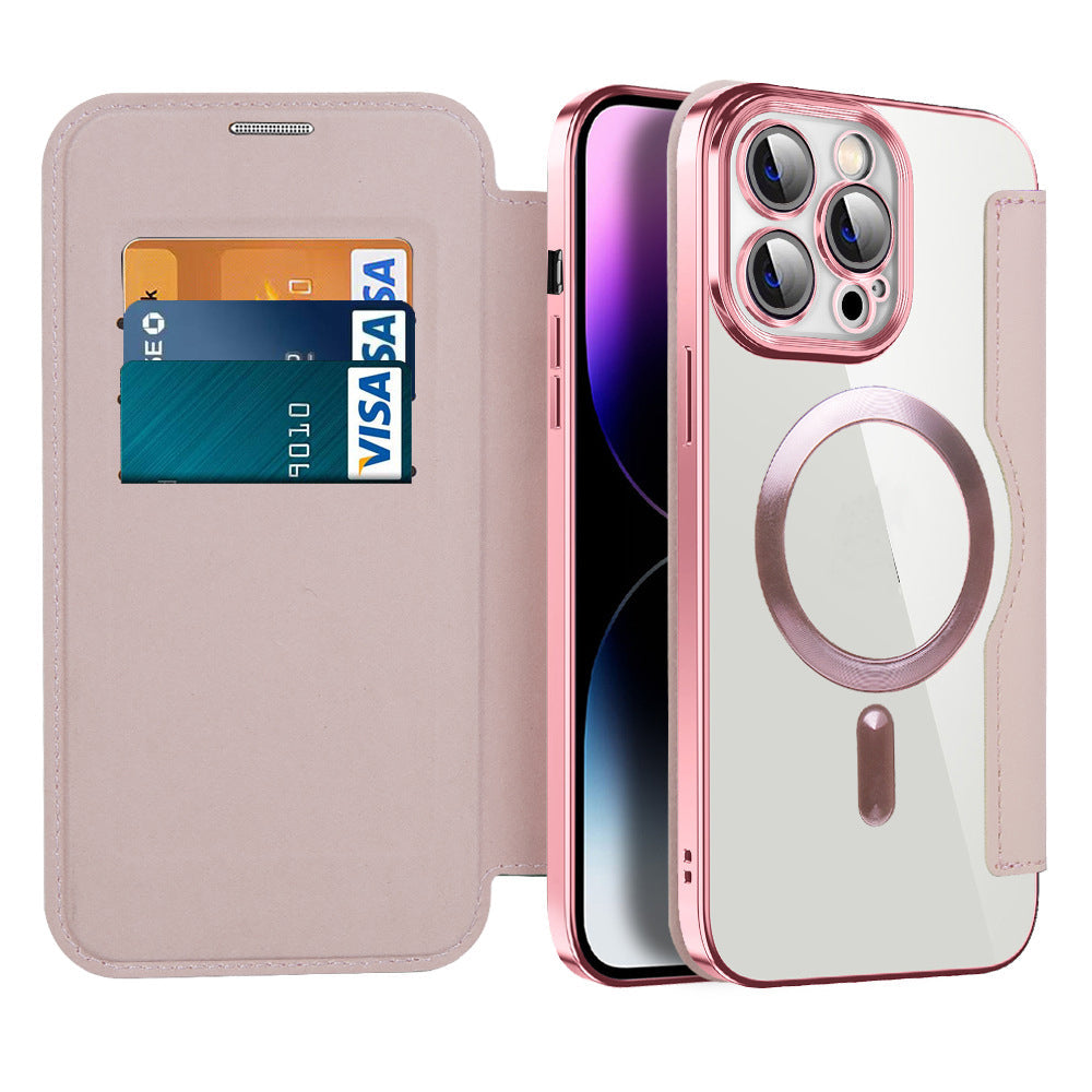 Funda tipo cartera con tarjetero y cierre magnético: funda abatible con protección RFID y soporte para iPhone serie 12/13/14/15