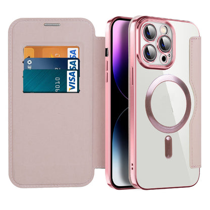 Funda tipo cartera con tarjetero y cierre magnético: funda abatible con protección RFID y soporte para iPhone serie 12/13/14/15