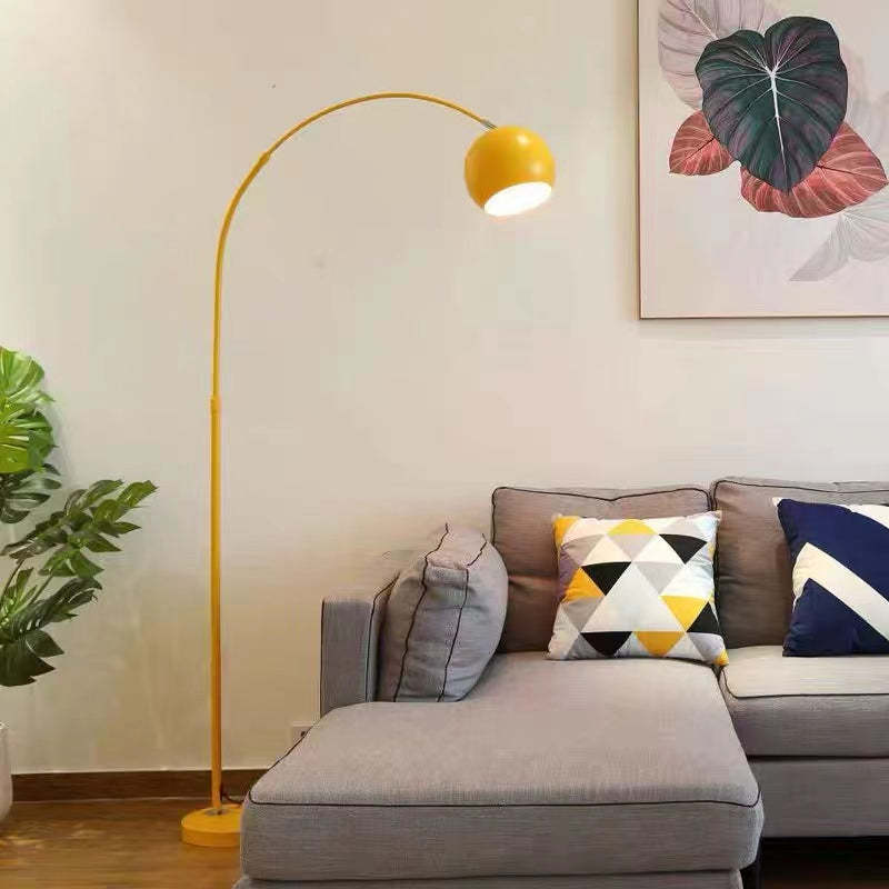 Arched Metal Floor Lamp with Globe Shade for Reading & Living Rooms – Yellow – 70 in Tall – E27 Socket with Foot Switch