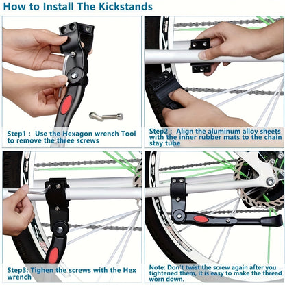 Adjustable Bicycle Kickstand Side Mount Parking Stand for Road Bikes Mountain Bikes Hybrid Bikes Stability Support 12.9-14.9 Inch Height