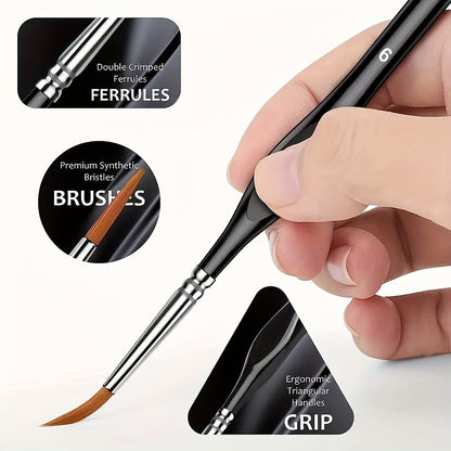 Precision Art Brushes for Scale Models 7.7 Inch Synthetic Bristle Set Wooden Handle Acrylic Oil Watercolor Craft Nail Art