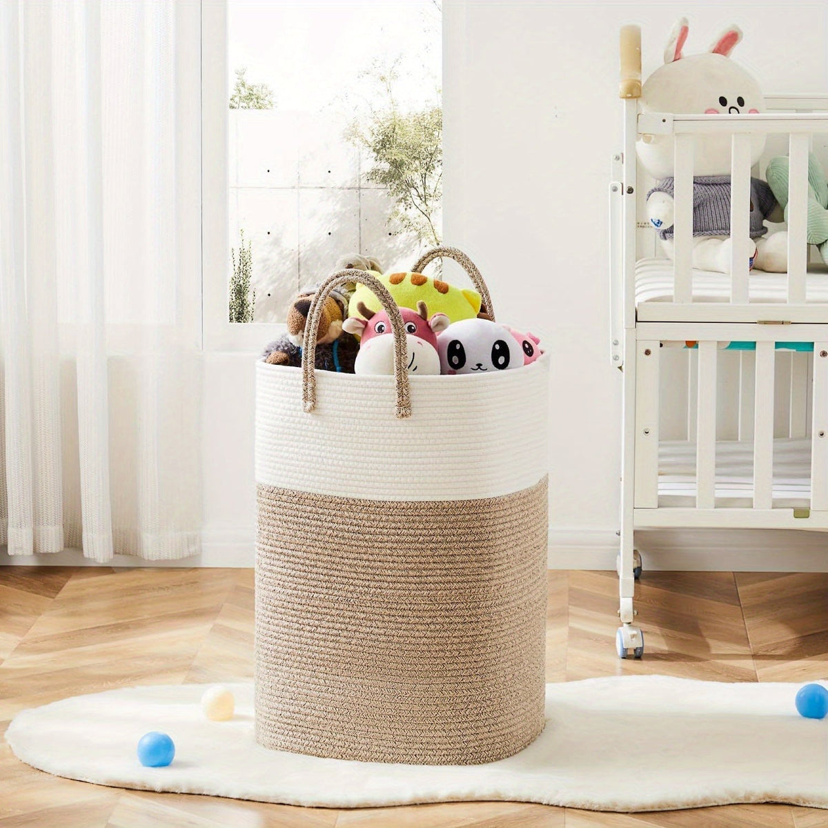 Collapsible Fabric Hamper 26-Gallon Soft-Sided Bin for Clothes Toys Blankets Bedroom Bathroom Kids Room Organizer Gray White Brown