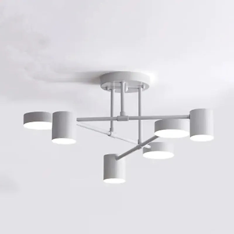 Six-Arm Adjustable Ceiling Light White Metal 22 inch Wide for Kitchen Dining Room Bedroom Modern Flush Mount Fixture Three Color Modes Direc
