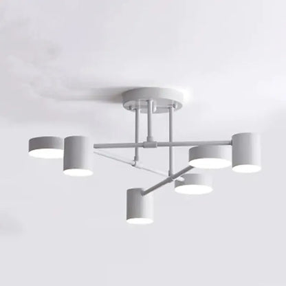 Six-Arm Adjustable Ceiling Light White Metal 22 inch Wide for Kitchen Dining Room Bedroom Modern Flush Mount Fixture Three Color Modes Direc