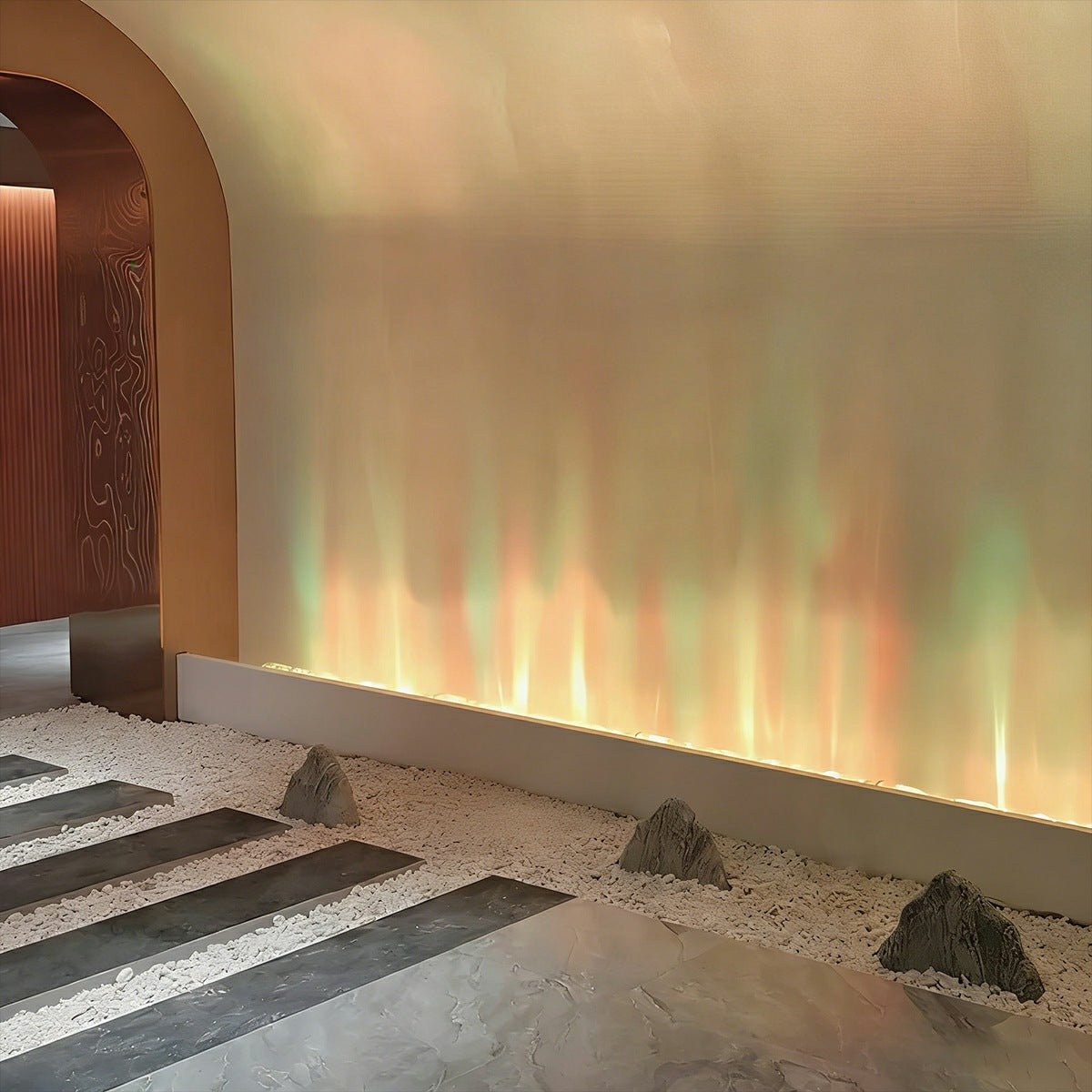 Animated LED Wall Sconce 39 in Aluminum with Flame & Water Effects RGBW Color-Changing Remote Control for Living Room Bedroom Bar Hotel Mode