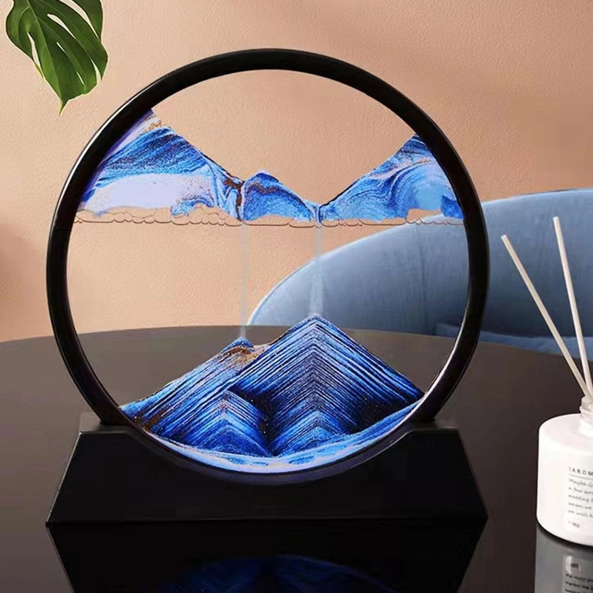 Flowing Sand Art Frame Desktop Glass Display Round 7-Inch Color-Shifting Desk Decor for Home Office Relaxation