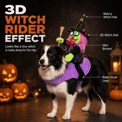 Ortekor 3D Witch Rider Halloween Pet Costume for Trick-or-Treating, Parties & Photos – Instant Funny Look for Dogs & Cats