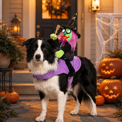 Ortekor 3D Witch Rider Halloween Pet Costume for Trick-or-Treating, Parties & Photos – Instant Funny Look for Dogs & Cats