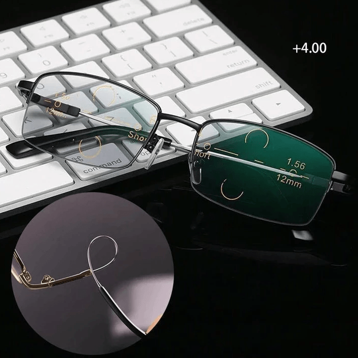 Titanium Multi-Focus Reading Glasses for Near & Distance Vision with Blue Light Filter