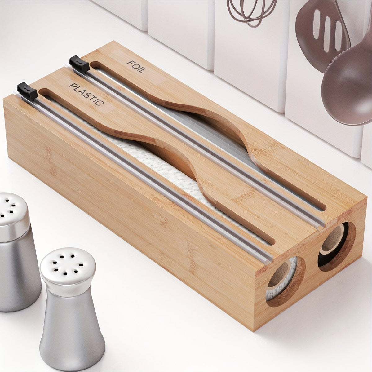 Bexley Foil Dispenser - Bamboo 2-in-1 Cutter Organizer