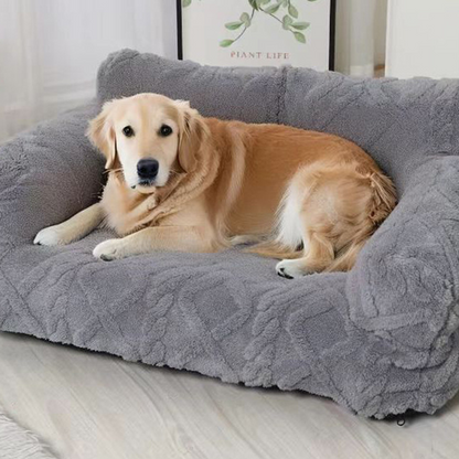 Cama para perro tipo sofá acogedora con borde elevado – Diseño de felpa suave